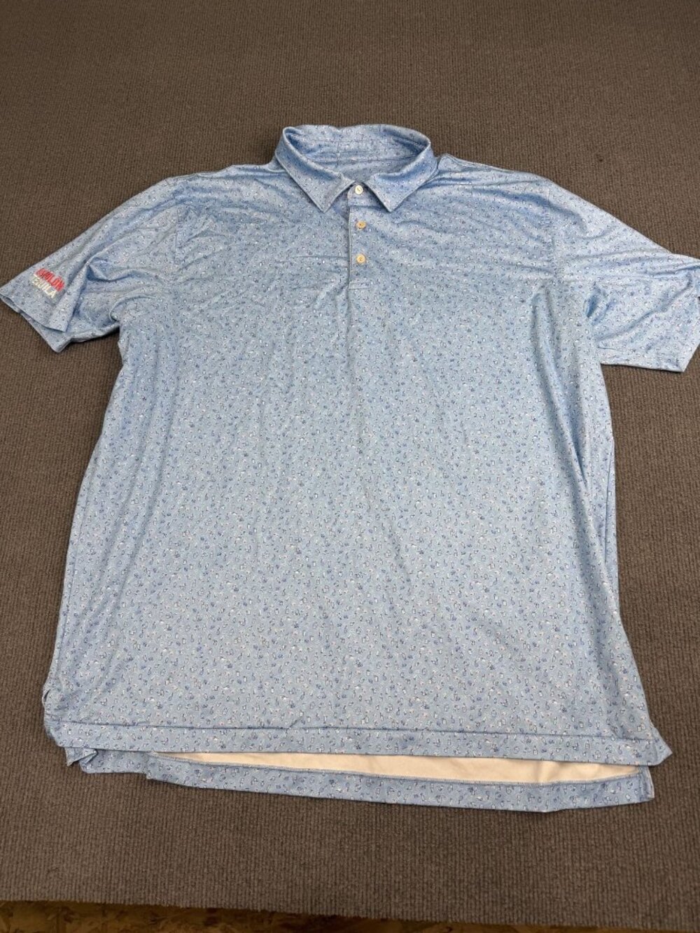 Peter Millar Mens Blue Allover Print Short Sleeve Polo Shirt XL